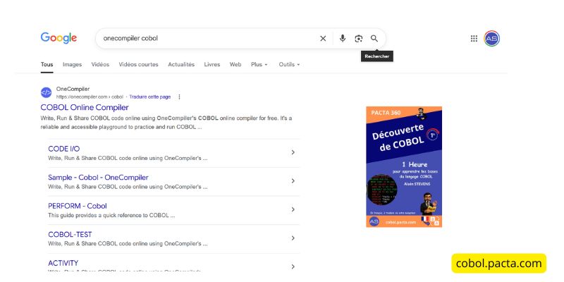 Recherche OneCompilerCobol sur un moteur de recherche