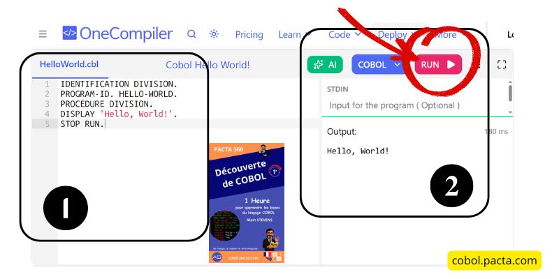 Éditeur Cobol en ligne OneCompiler