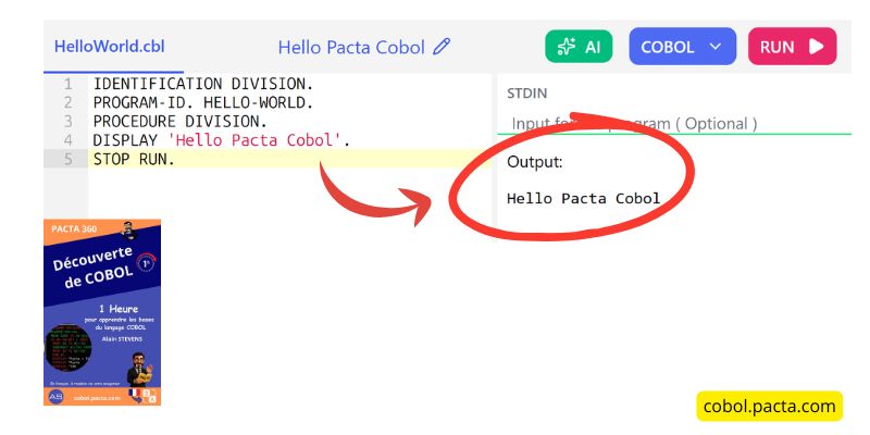 Code Cobol exécuté avec succès dans OneCompiler