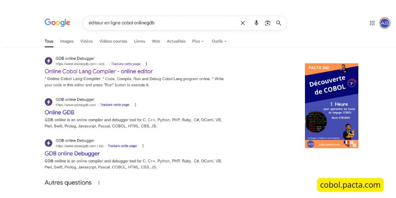 Recherche OnlineGDB cobol sur un moteur de recherche