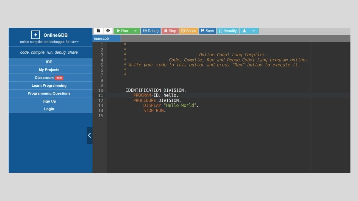 OnlineGDB compilateur cobol