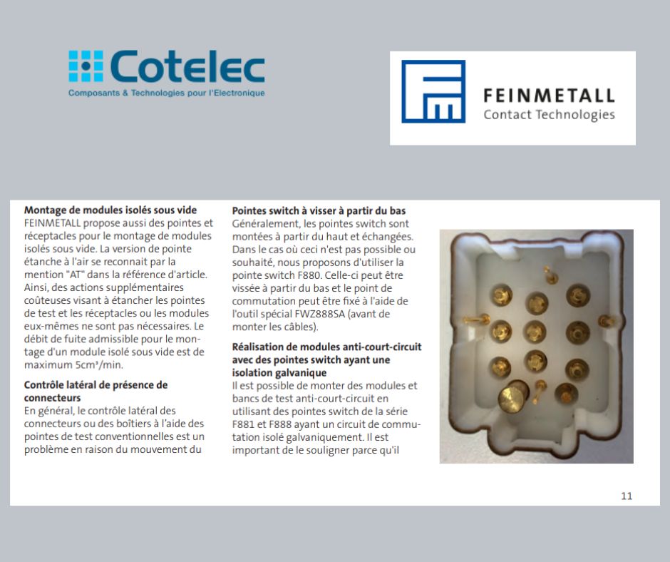 Fonctions de modules de test bien définies avec des produits FEINMETALL