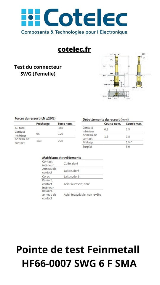 Pointe de test Feinmetall HF66-0007 SWG 6 F SMA