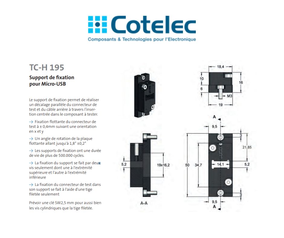 TC-P 195 005 USB 2.0 B micro Accessoires pour bancs de test Connecteur de test pour Micro-USB Feinmetall