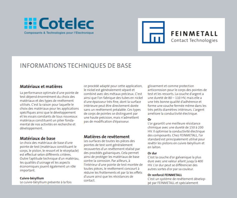 Les matériaux utilisés pour les pointes de test Feinmetall