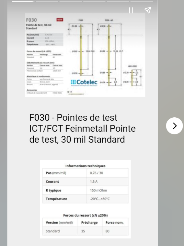 F030 - Pointes de test ICT/FCT Feinmetall Pointe de test, 30 mil Standard