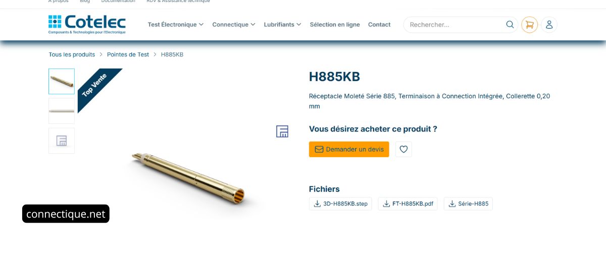 Définition de la pointe de test
