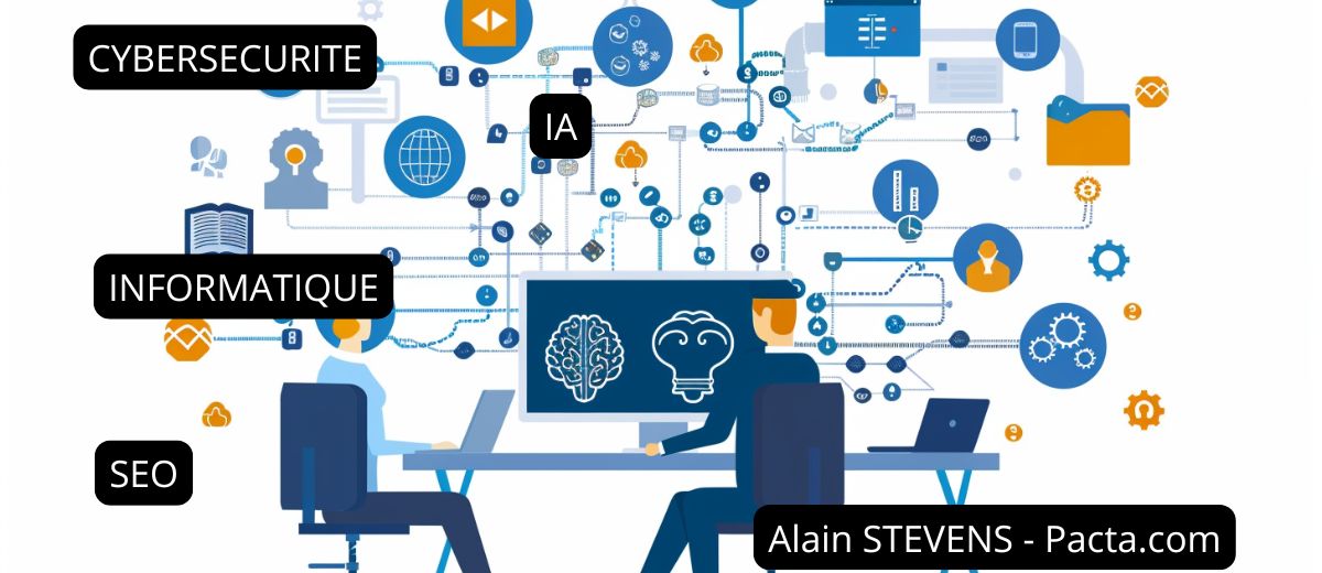 Consultant en informatique accompagnant un professionnel et un particulier dans l’analyse et l’optimisation de leurs systèmes numériques