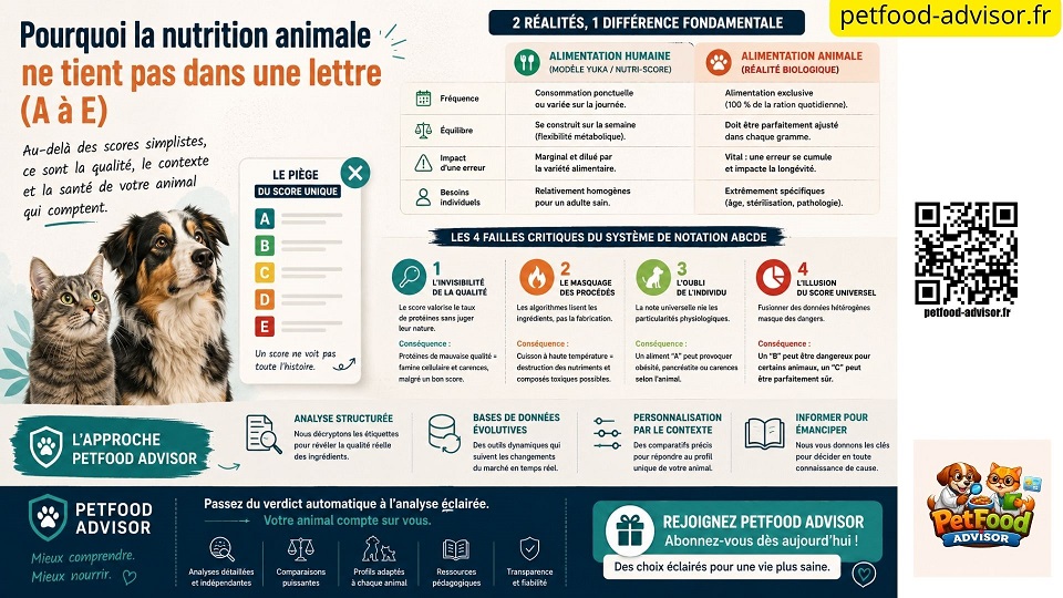 Yuka, Nutriscore Pourquoi la nutrition animale ne tient pas dans une lettre de A à E